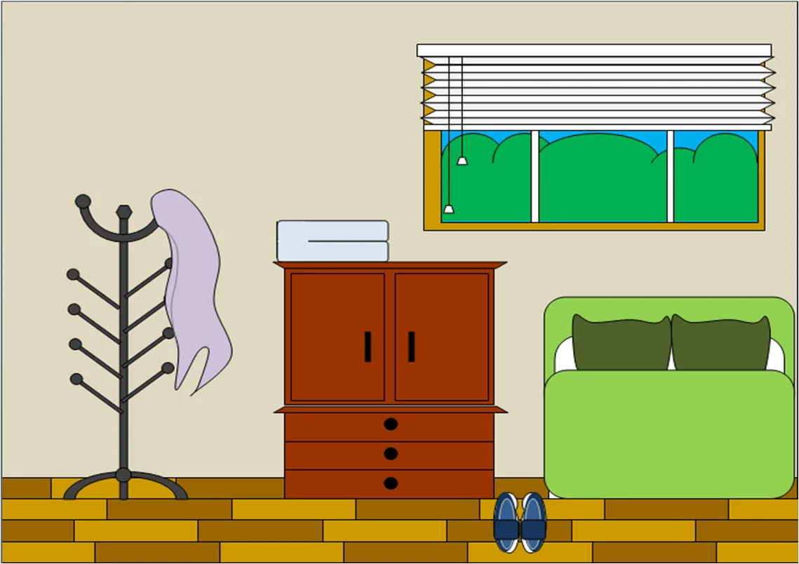 Minimalist Bedroom Interior Clipart with Soft Color Palette and Simple Furniture Design