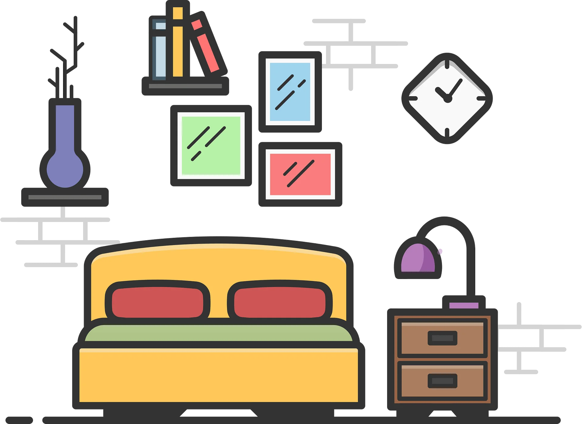 Minimalist Bedroom Interior Design Clipart with Cozy Elements and Decor