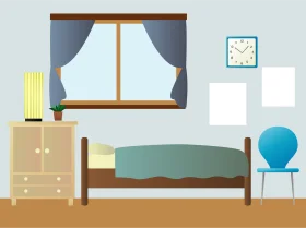 Minimalist Bedroom Interior Design Clipart with Soft Color Palette