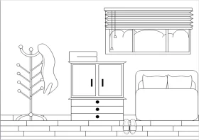 Minimalist Bedroom Interior Design Sketch Clipart with Furniture Elements