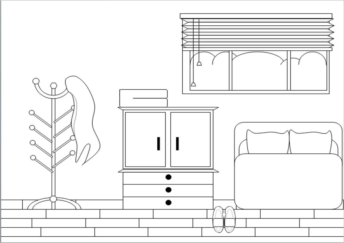 Minimalist Bedroom Interior Design Sketch Clipart with Furniture Elements