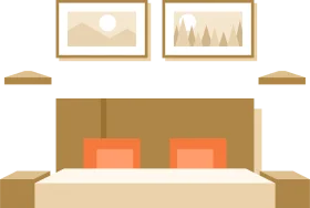 Minimalist Cozy Bedroom Interior Clipart with Warm Color Palette