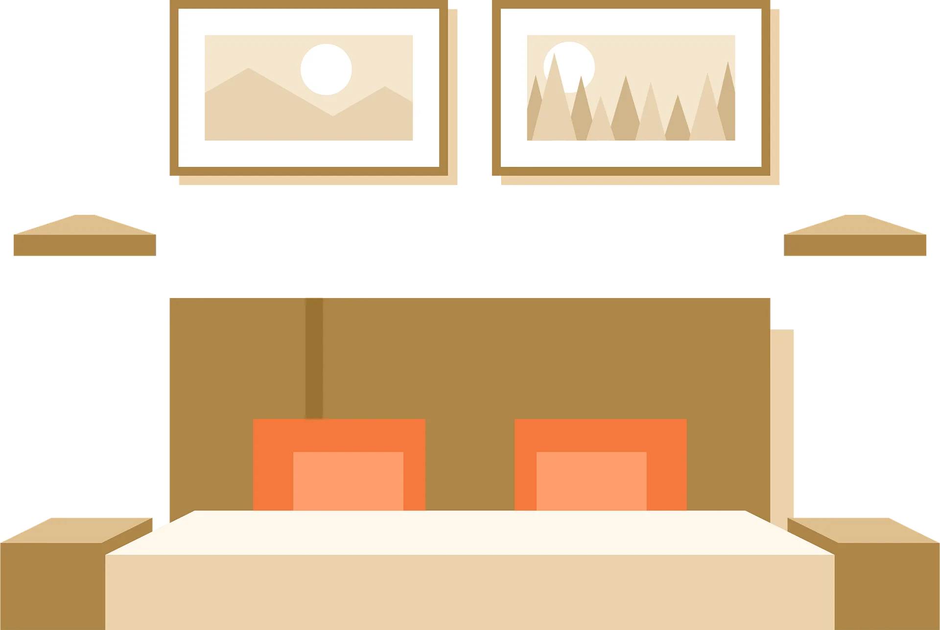 Minimalist Cozy Bedroom Interior Clipart with Warm Color Palette