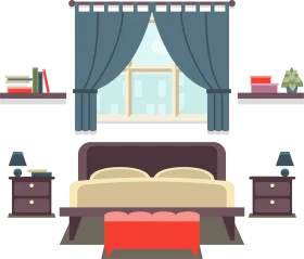 Minimalist Cozy Bedroom Interior Design Flat Style Clipart Illustration