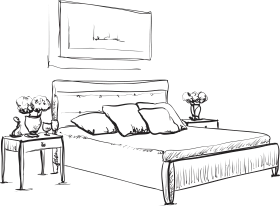 Minimalist Hand-Drawn Bedroom Sketch Clipart with Simple Furnishings