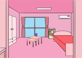 Minimalist Pink Bedroom Interior Clipart with Simple Geometric Design