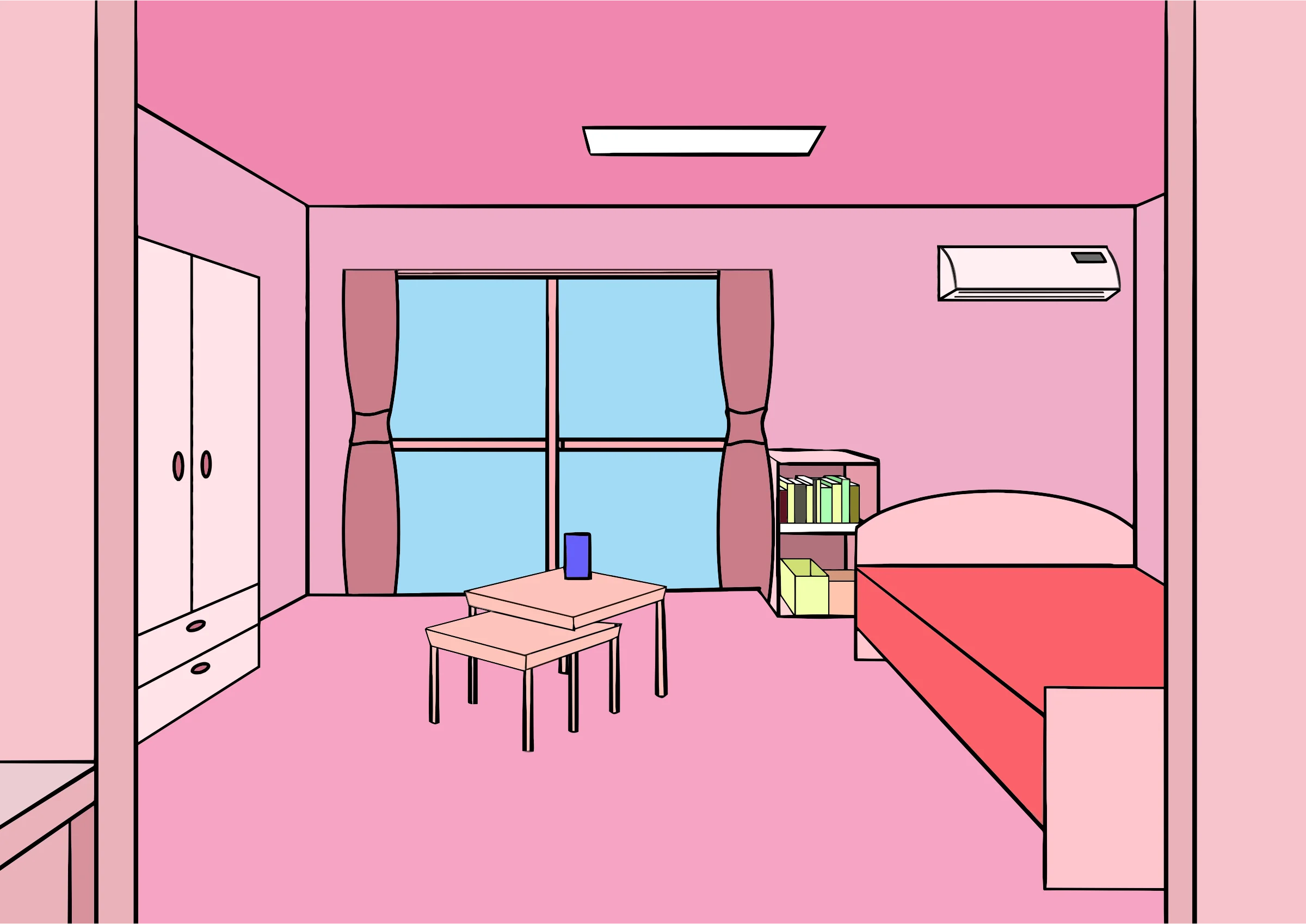 Minimalist Pink Bedroom Interior Clipart with Simple Geometric Design