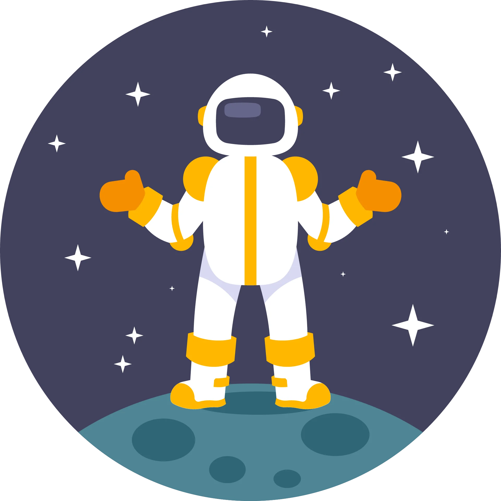 Adorable Space Explorer Astronaut Standing on Moon Surface Cartoon Clipart