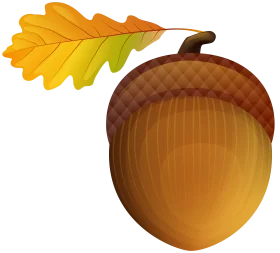 Autumn's Treasure: Detailed Oak Acorn and Golden Leaf Clipart Design