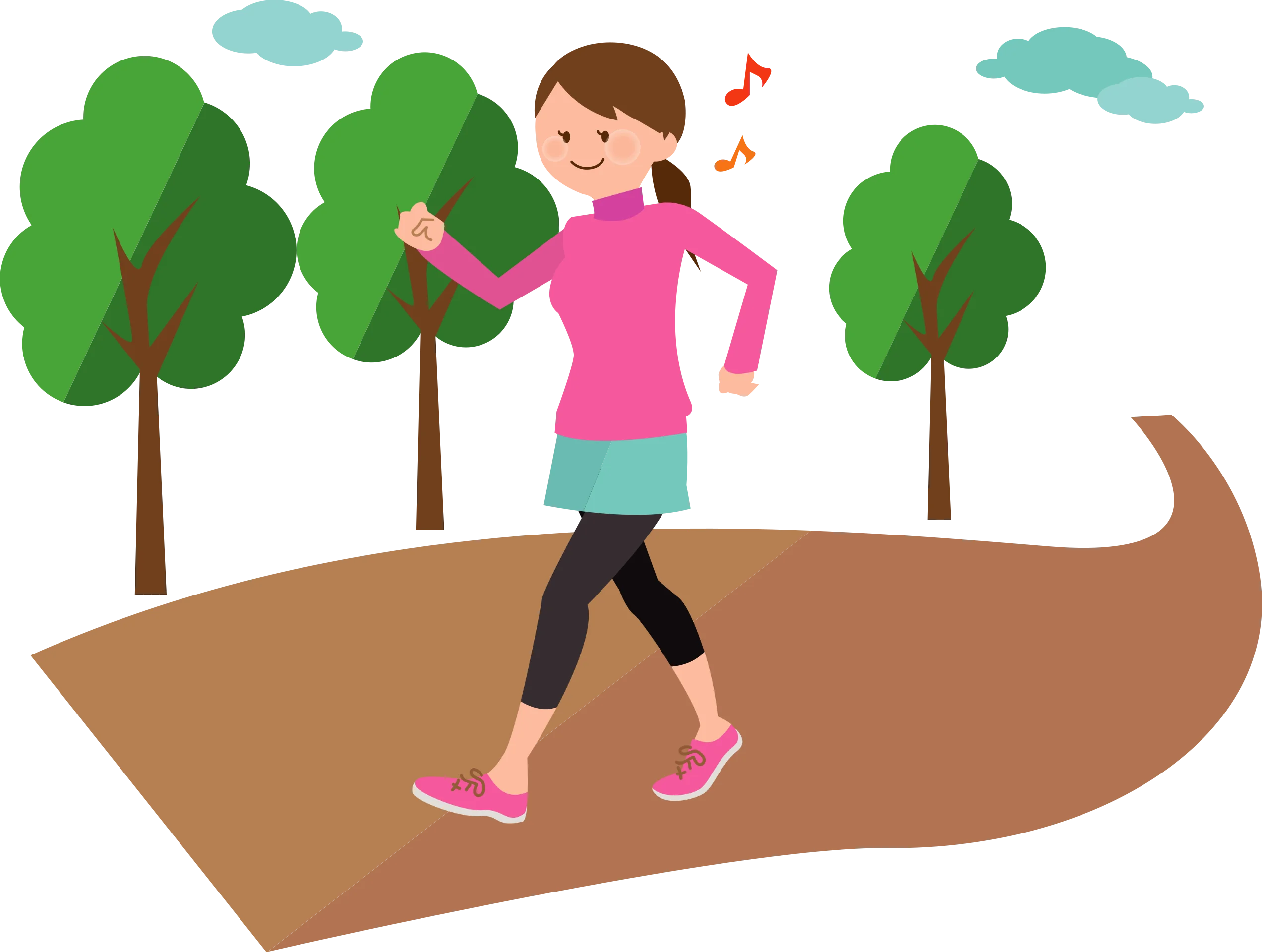 Cheerful Fitness Journey: Energetic Woman Walking on Outdoor Clipart Path