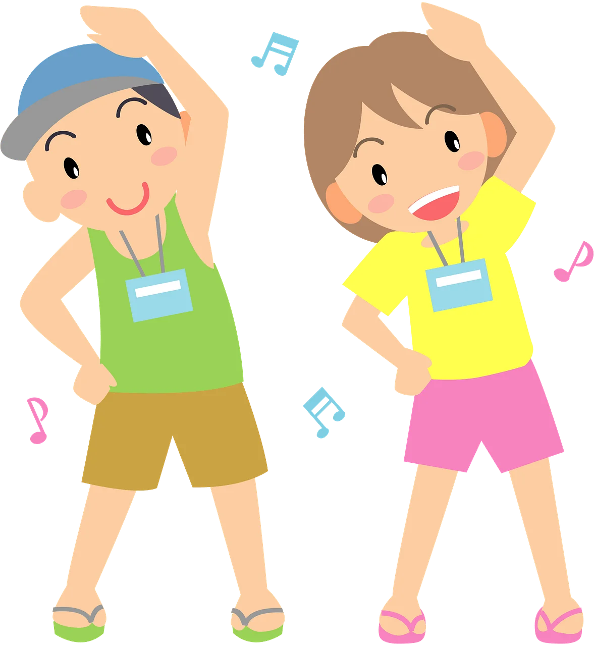 Cheerful Kids Doing Fun Exercise Clipart with Musical Notes and Energetic Moves