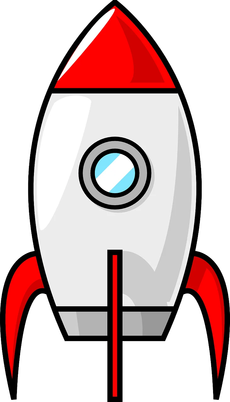 Classic Silver and Red Retro Space Rocket Clipart Design with Porthole