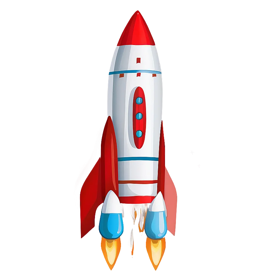 Classic Space Exploration Rocket Clipart: Retro Design with Fiery Propulsion