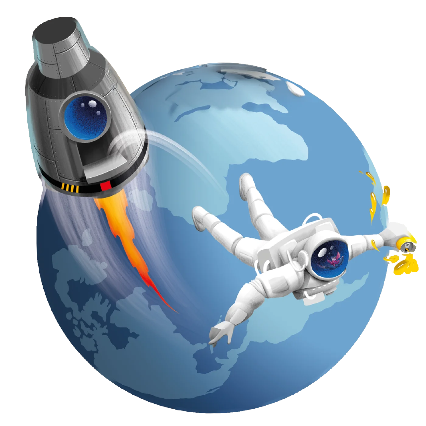 Cosmic Adventure: Astronauts Exploring Earth's Orbital Realm Space Clipart Illustration