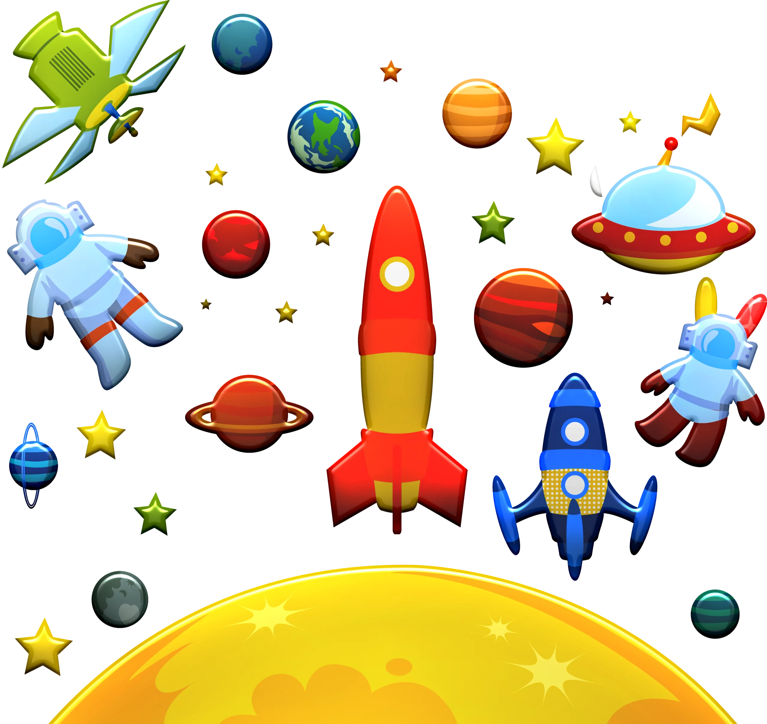 Cosmic Adventure: Whimsical Space Exploration Clipart Collection for Kids and Dreamers