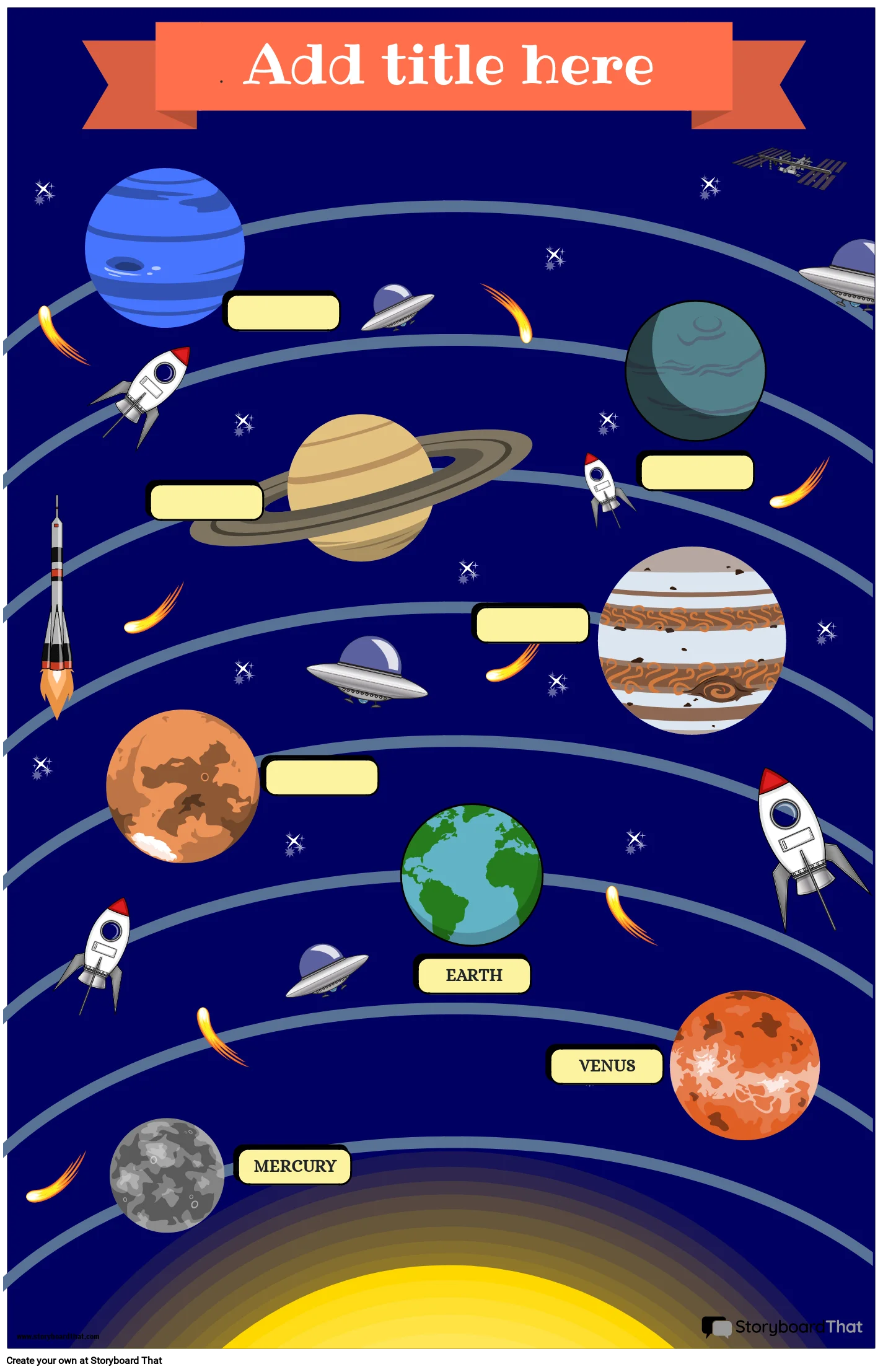 Cosmic Journey: A Whimsical Space Exploration Clipart Illustration of Planetary Wonders