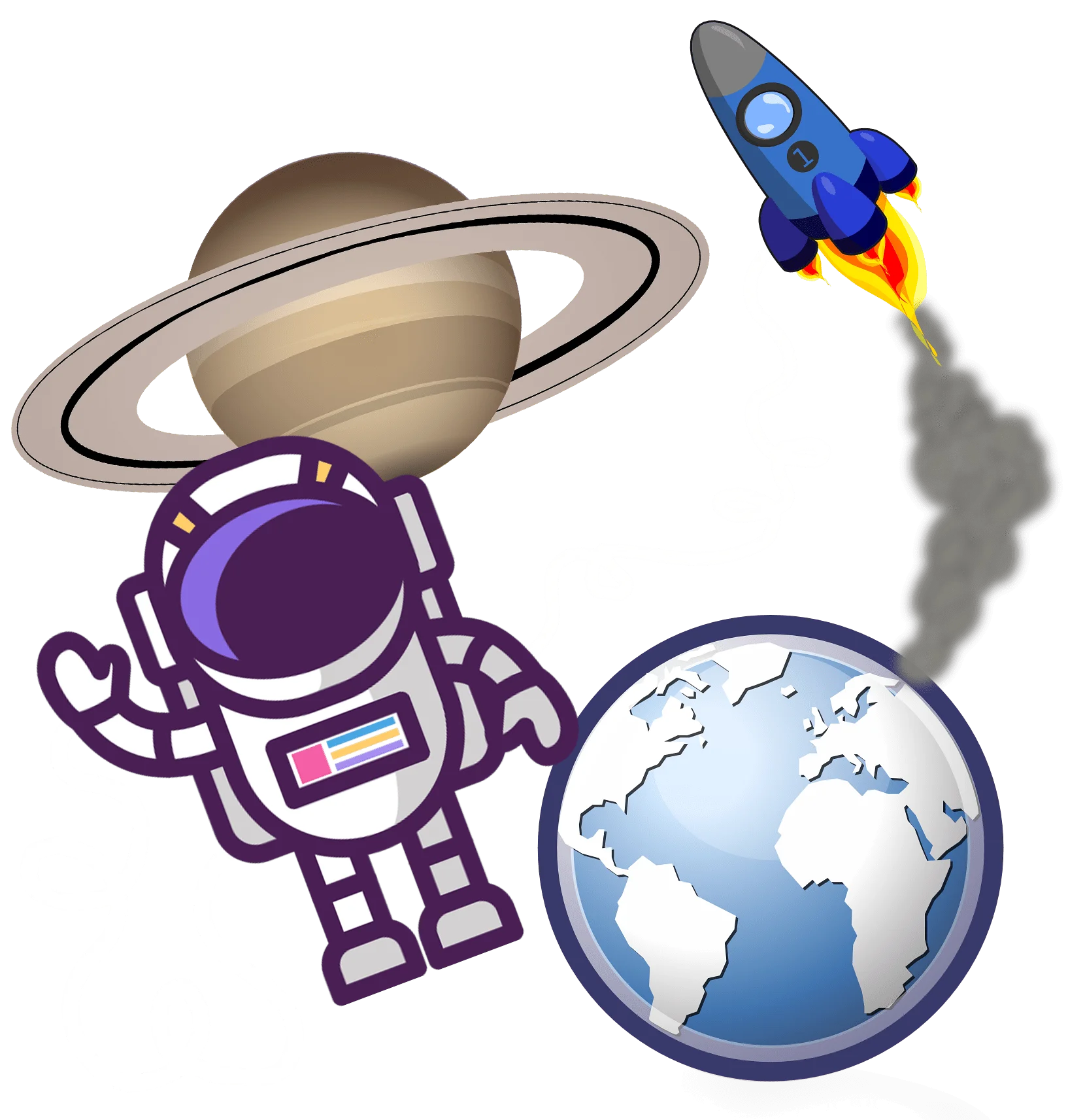 Cosmic Journey: Astronaut Exploring Planets and Rocket Space Clipart Illustration