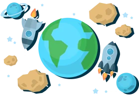 Cosmic Journey Expedition: Playful Planetary Exploration Clipart Illustration