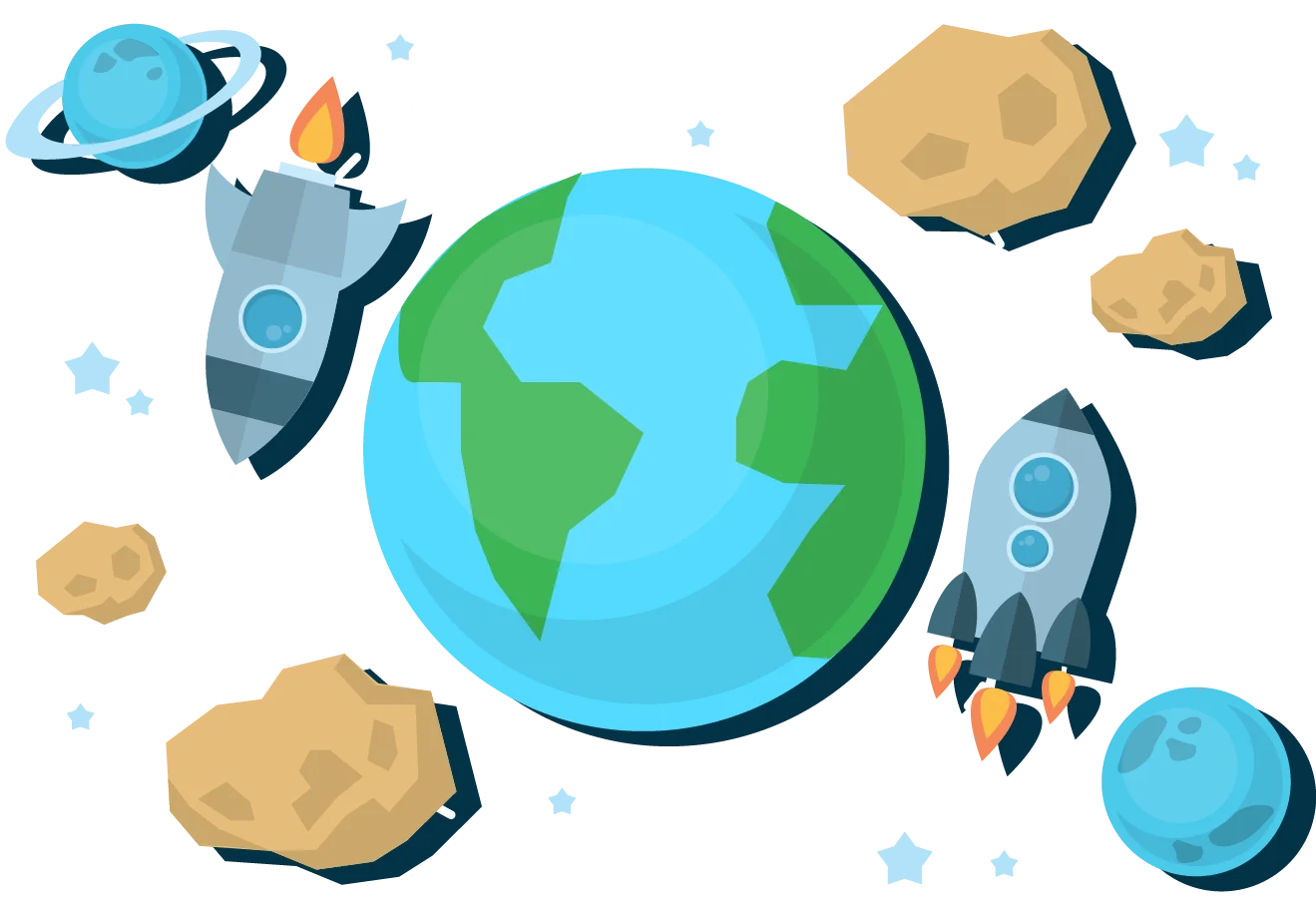 Cosmic Journey Expedition: Playful Planetary Exploration Clipart Illustration