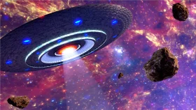 Cosmic Journey of an Extraterrestrial Spacecraft Amid Celestial Clipart Wonders