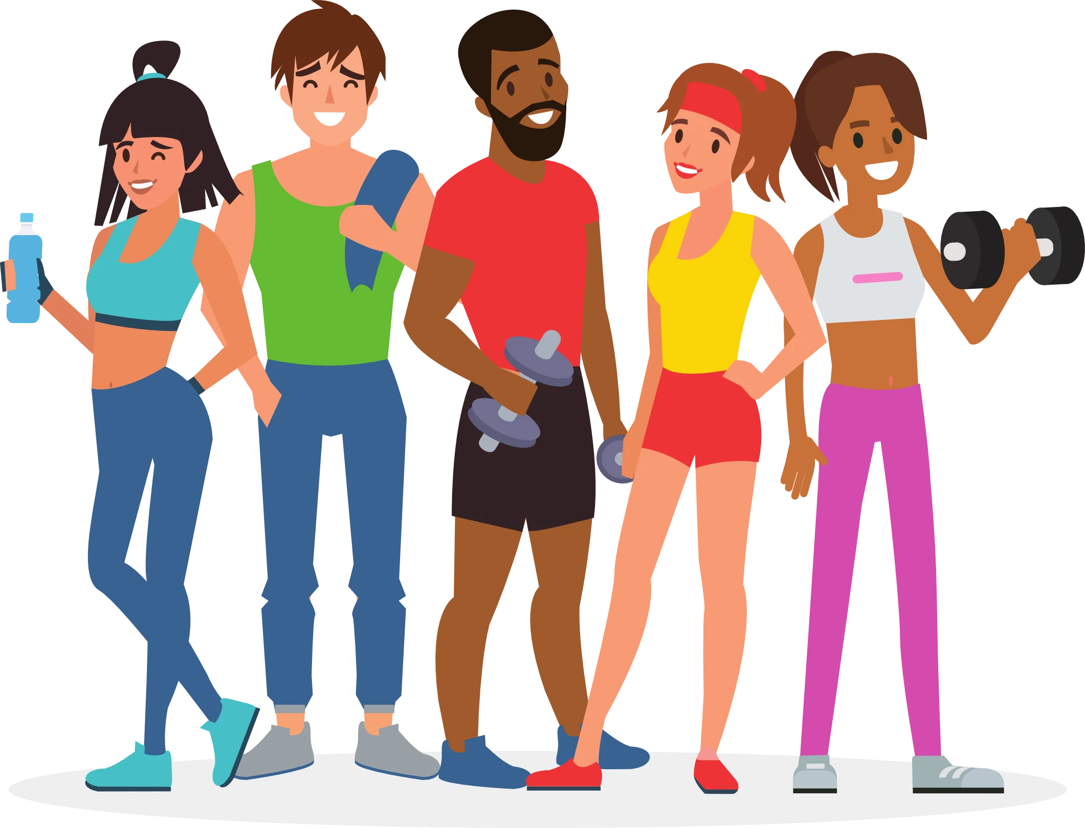 Diverse Fitness Friends Group Illustrating Exercise and Wellness Clipart Design