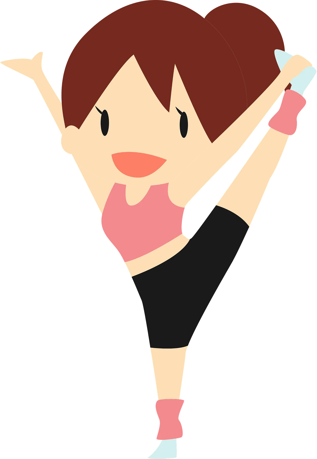Energetic Female Fitness Character Performing Dynamic Stretching Clipart Illustration