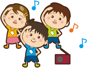 Energetic Kids Dancing and Exercising with Musical Notes Cute Cartoon Clipart