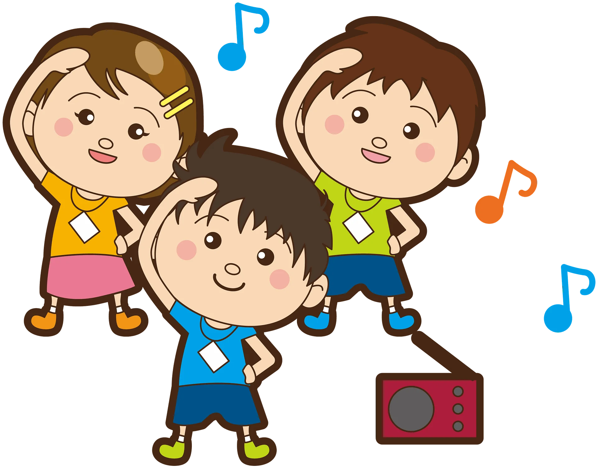 Energetic Kids Dancing and Exercising with Musical Notes Cute Cartoon Clipart