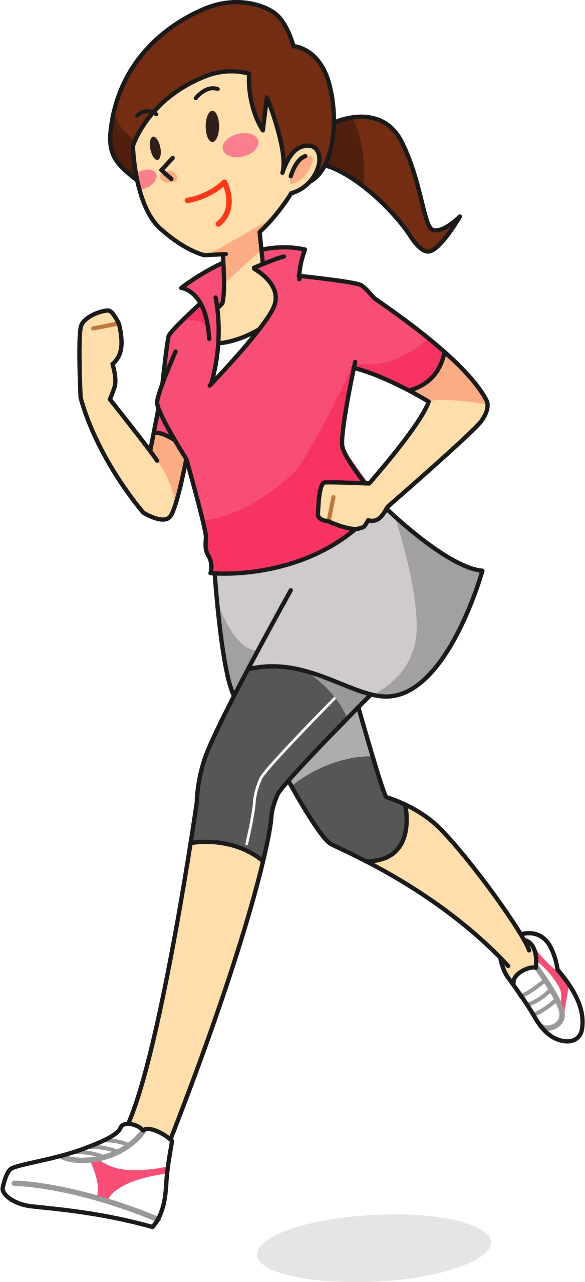 Energetic Woman Jogging in Pink Top and Gray Skirt Exercise Clipart Illustration