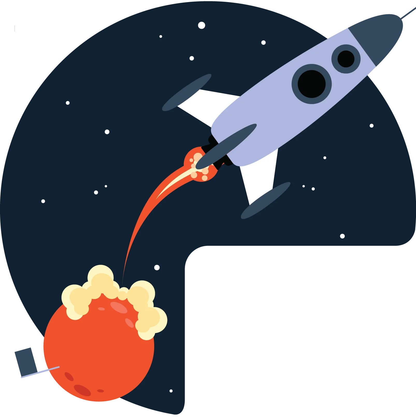 Epic Space Journey Rocket Launching from Celestial Orange Planet Clipart Design