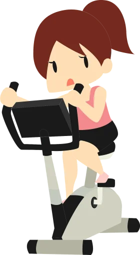 Fitness Enthusiast Pedaling Away on Exercise Bike Cartoon Clipart Illustration