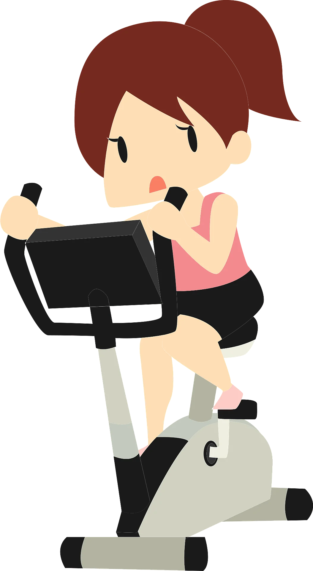 Fitness Enthusiast Pedaling Away on Exercise Bike Cartoon Clipart Illustration