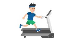 Fitness Enthusiast Running on Treadmill Cartoon Clipart Illustration
