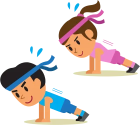 Fitness Fun Cartoon Clipart: Active Individuals Doing Push-Ups with Enthusiasm