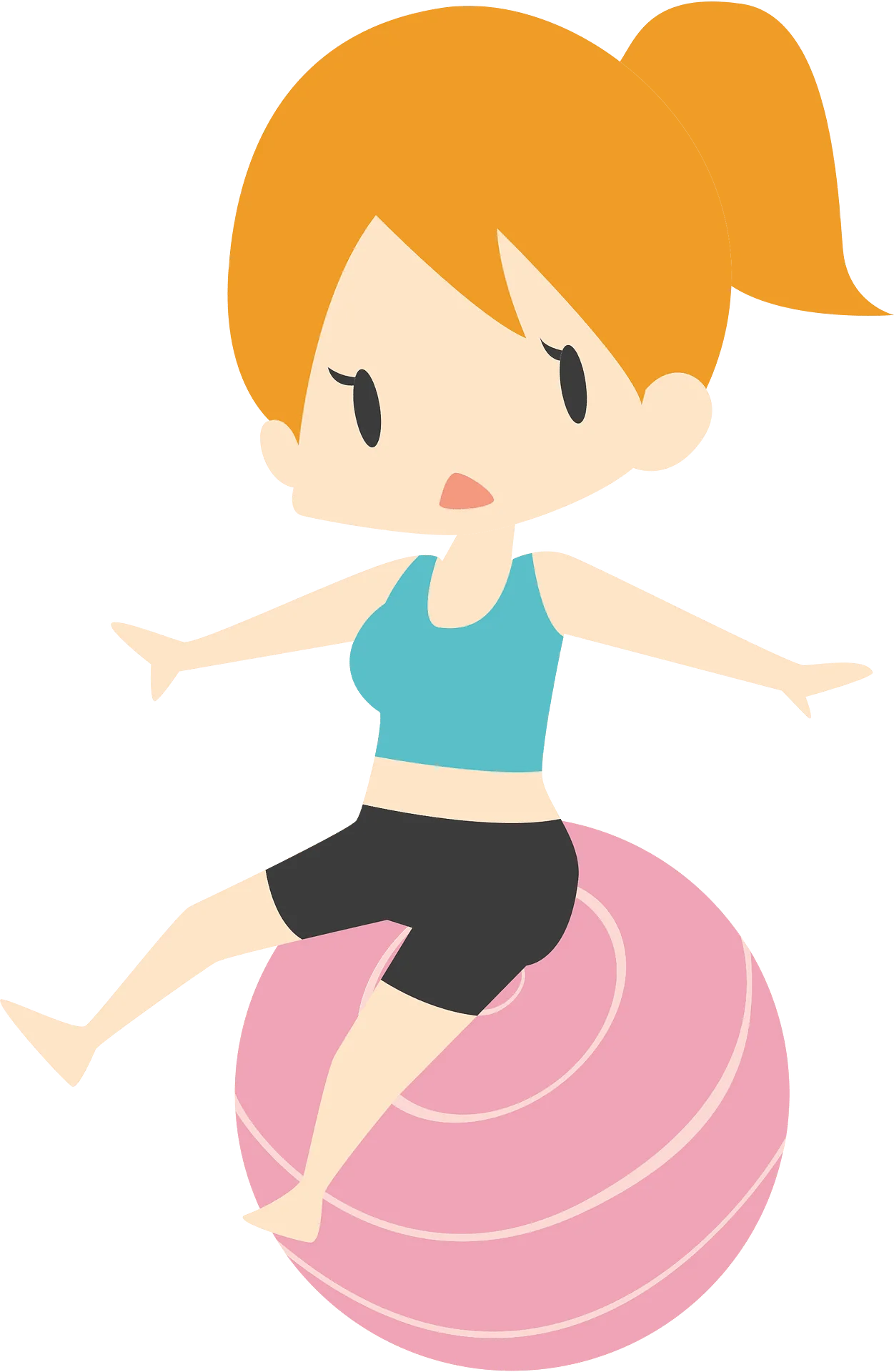 Fitness Motivation Cartoon Clipart: Woman Balancing on Exercise Ball