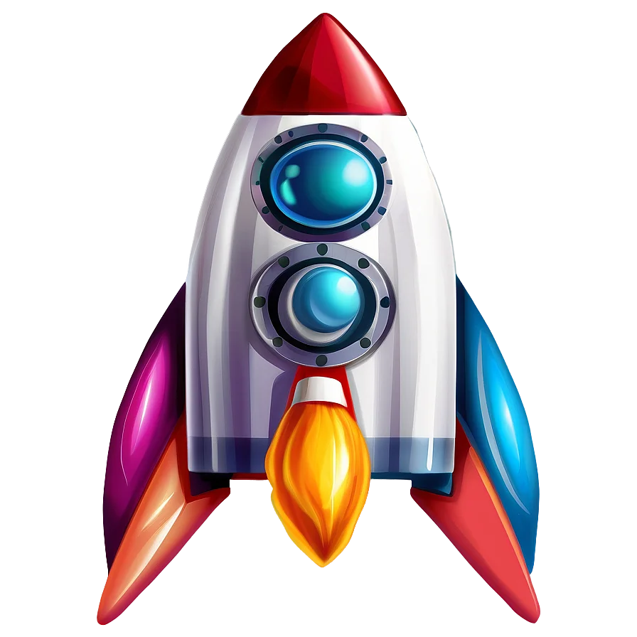 Futuristic Space Exploration Cartoon Rocket Clipart with Glossy Windows