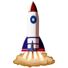 Illustrated Cartoon Rocket Clipart Launching with Fiery Exhaust Burst