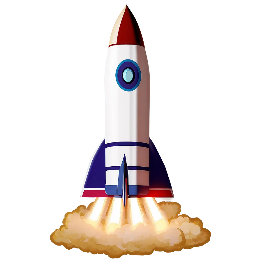 Illustrated Cartoon Rocket Clipart Launching with Fiery Exhaust Burst