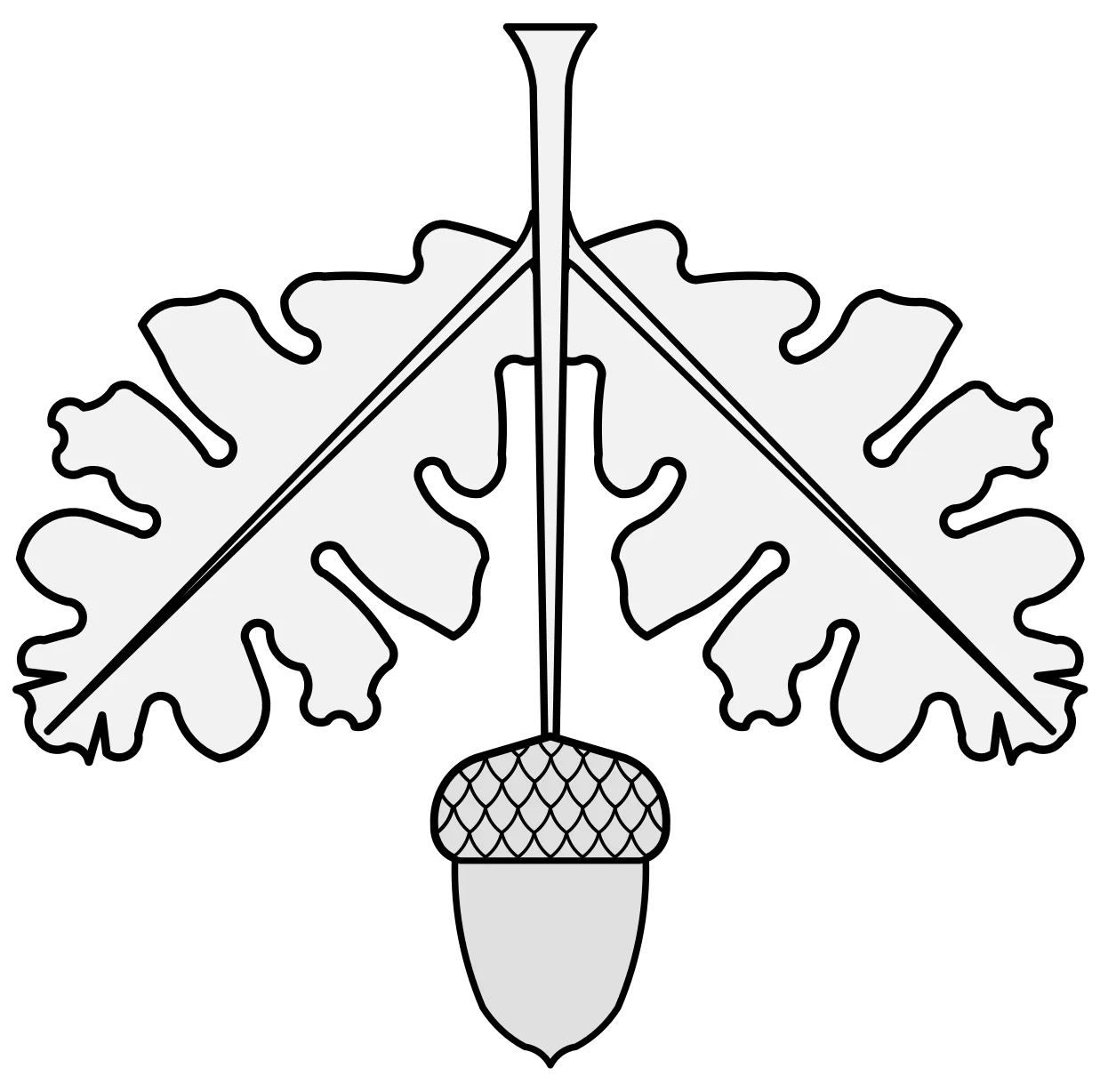 Intricate Black and White Botanical Acorn Leaf Clipart Design with Elegant Symmetry