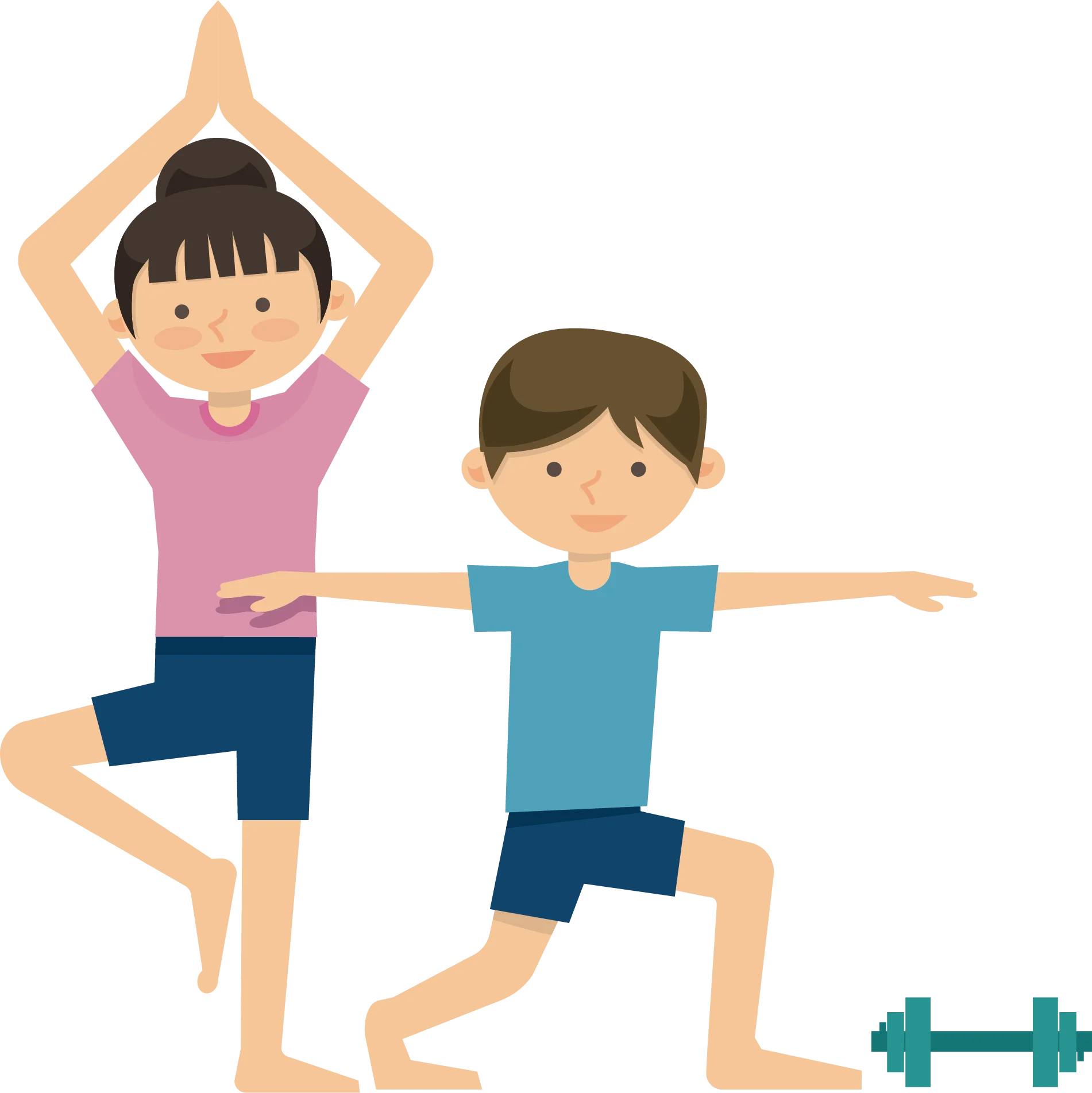 Kids Yoga Tree Pose Clipart: Playful Children Practicing Balance and Fitness