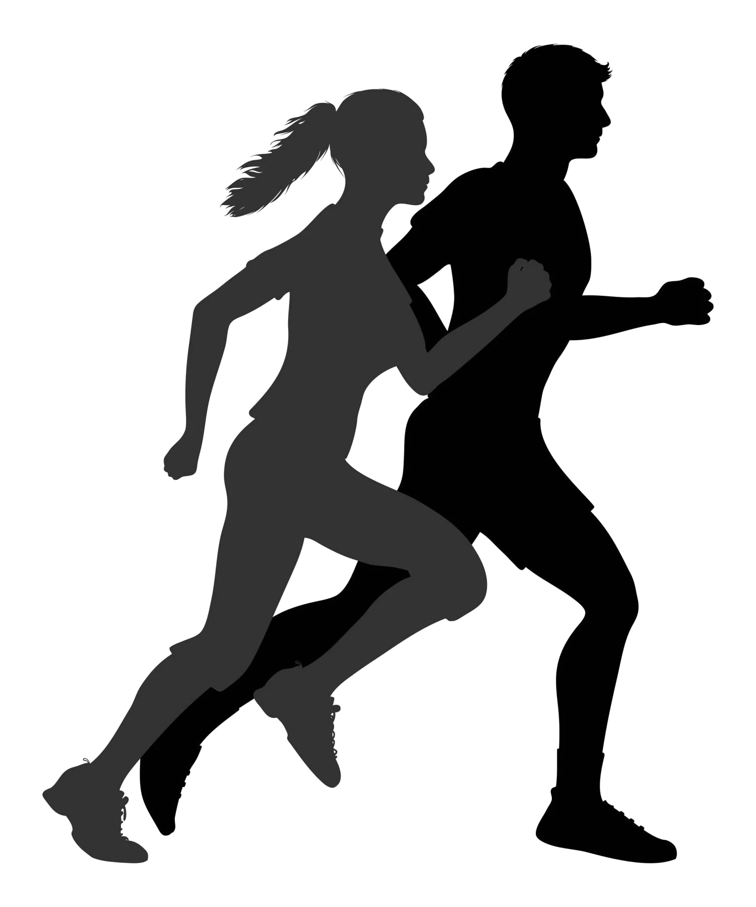 Monochrome Running Silhouettes Clipart - Dynamic Fitness Motion Graphic