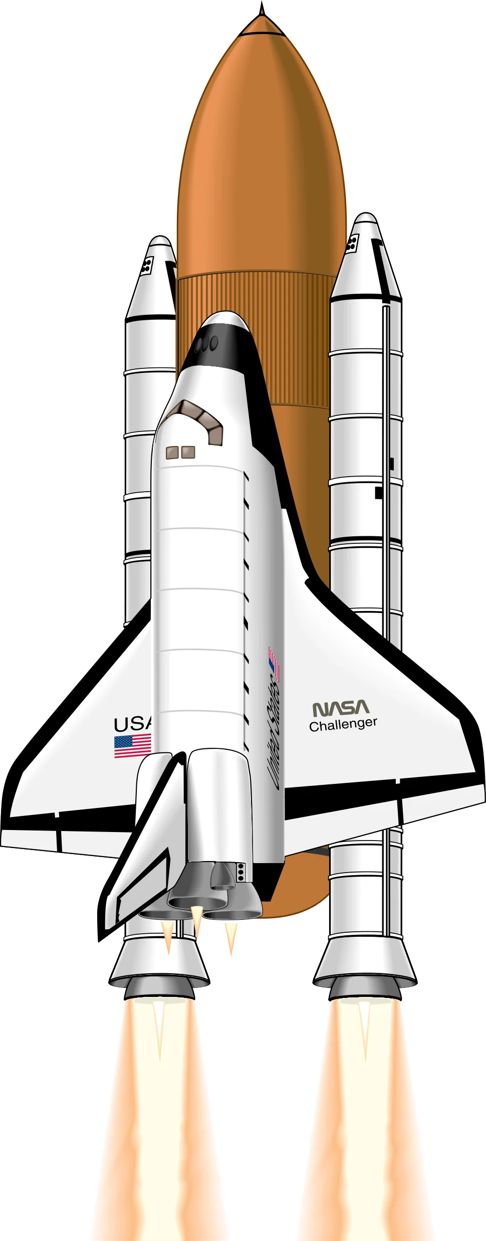 NASA Space Shuttle Challenger Detailed Technical Illustration Realistic Clipart Design