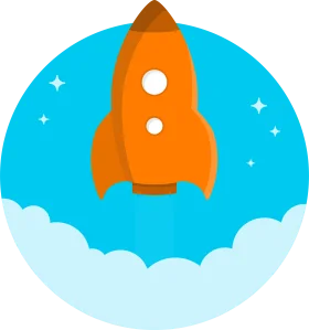 Orange Rocket Soaring Through Starry Sky - Cartoon Space Exploration Clipart Design