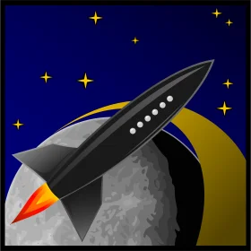 Retro Space Exploration Rocket Clipart Soaring Past Lunar Landscape