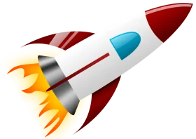 Retro Space Exploration Rocket Clipart with Dynamic Flame Design