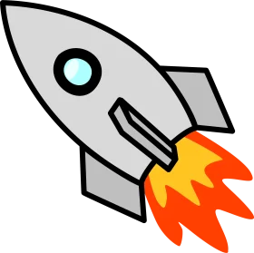 Sleek Gray Spaceship Rocket Clipart with Fiery Orange Propulsion Blast
