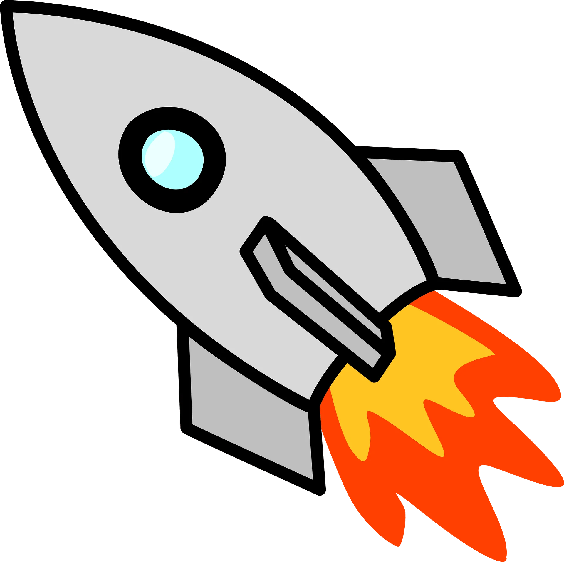 Sleek Gray Spaceship Rocket Clipart with Fiery Orange Propulsion Blast