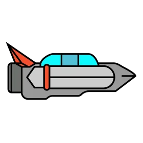 Sleek Metallic Rocket Clipart with Dynamic Red and Teal Accent Design