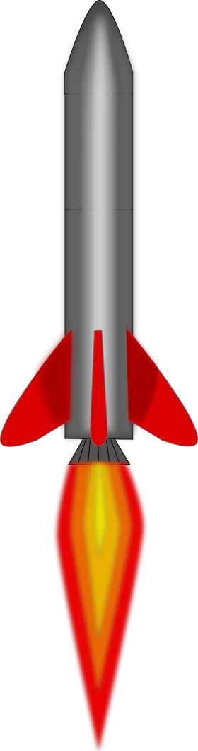 Sleek Metallic Space Rocket Clipart with Fiery Propulsion Launch Illustration