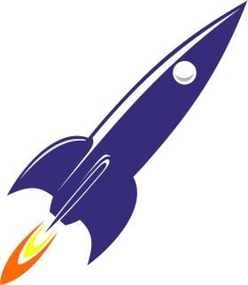 Sleek Navy Blue Retro Rocket Spaceship Clipart with Fiery Exhaust